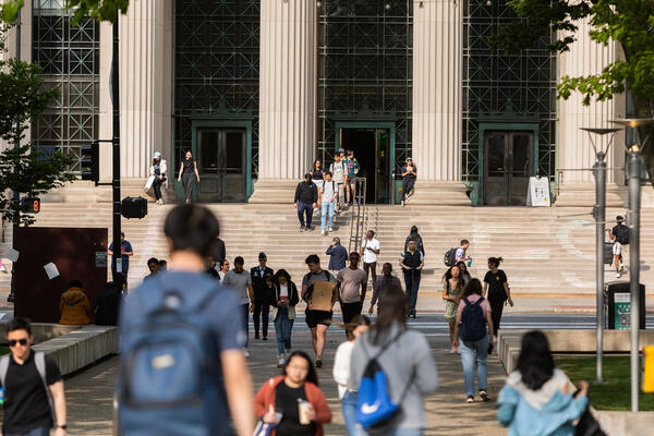 Many students walking on MIT campus